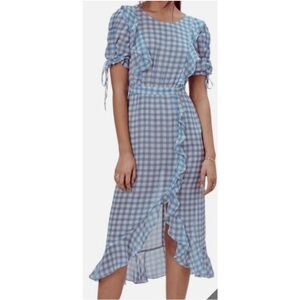 For Love And Lemons Blue Gingham Midi Dress